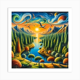 Sunset In The Woods Art Print