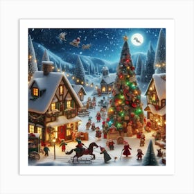 A Cozy Christmas Village under Christmas Lights Art Print