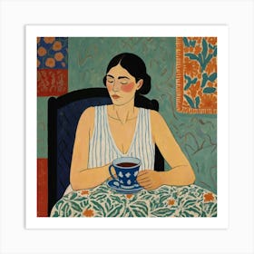 Woman With A Cup Of Tea Art Print