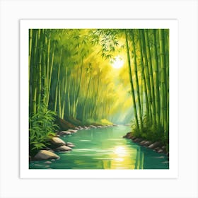 A Stream In A Bamboo Forest At Sun Rise Square Composition 141 Art Print