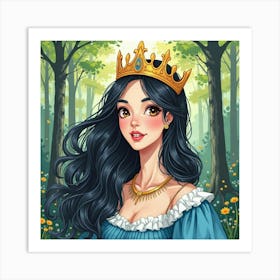 Charming Queen With Watercolor Vibrant Forest 1 Art Print