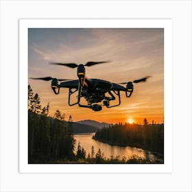 Drone Flying Over A Lake Art Print