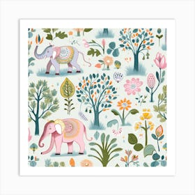 Elephants In The Jungle Art Print