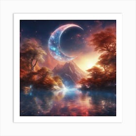 This Is A Surreal, Intricate Sunset Cg Rendering Graph,A Red And Blue Fountain Of Life,The Transpare (2) Art Print