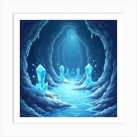 Watercolor Ice Caverns With Glowing Crystals 1 Art Print