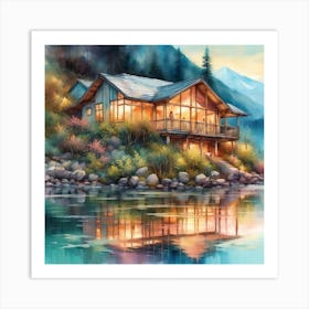 Cabin By The Lake Art Print