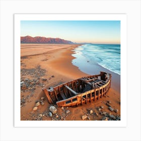 Abandoned Ship On The Beach 1 Art Print