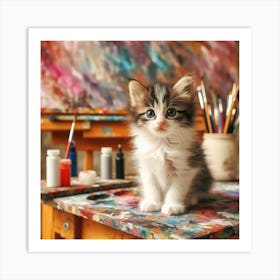 Cute Kitten On The Easel Art Print