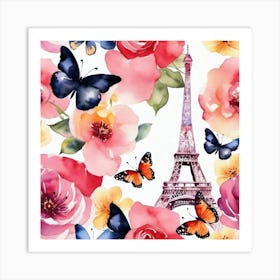 Paris Roses And Butterflies 6 Art Print