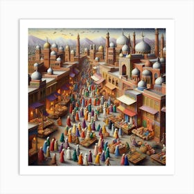 Miniature Painting Of A Bustling Pakistani Bazaar (4) Art Print