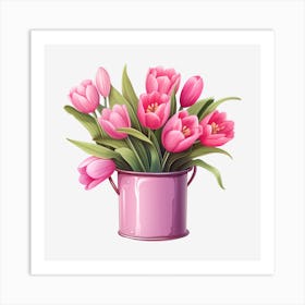 Pink Tulips In A Bucket Art Print