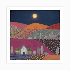 Midnight And Patterned Hills Square Art Print