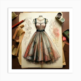 Firefly Frock, Watercolor, Illustration, Paper, Recycled Materials, Fashion Design, Sketch, Detailed (11) Art Print