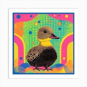 Geometric Pattern Duck Linocut Style 2 Art Print