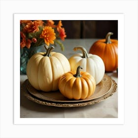 1000014285 Pumpkins in fancy plate art print Art Print