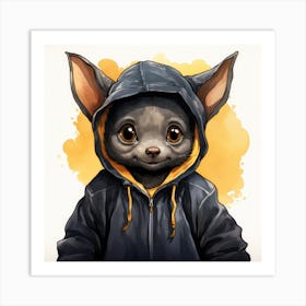 Watercolour Cartoon Bat In A Hoodie Art Print