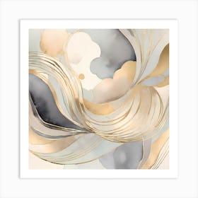 Abstract Aquarell Painting Gold Black And Silver 1 Art Print