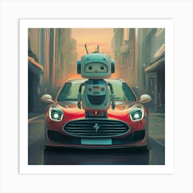 Robot On A Car Art Print