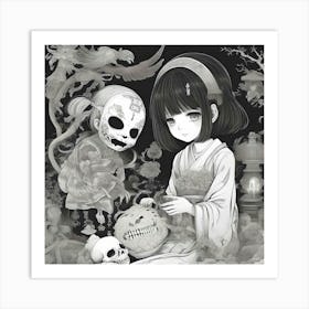 Girl And A Skull Art Print