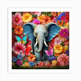 Elephant With Butterflies Art Print