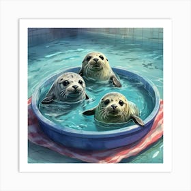 Three Seals In A Pool Art Print