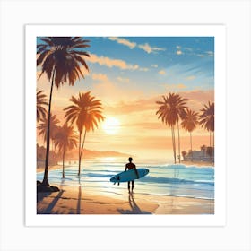 Surfer On The Beach 1 Art Print