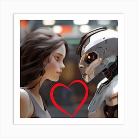 Robot And Girl In Love Art Print