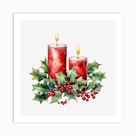 Christmas Candles With Holly 7 Art Print