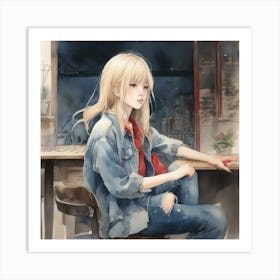 Girl Sitting At A Table Art Print