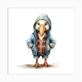 Watercolour Cartoon Stork In A Hoodie 3 Art Print