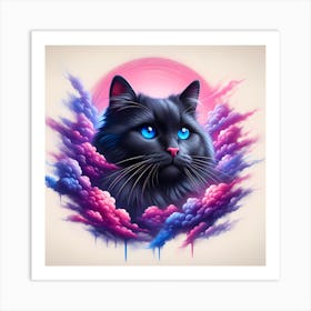 Black Cat With Blue Eyes Art Print