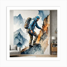 Water Colored Wall Painting Of A Mountain Climber Water Color Spray 32k Resolution 4205643813 Art Print