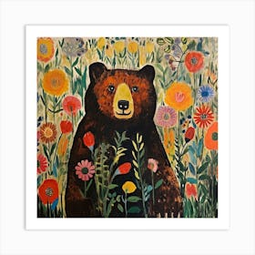 Bear and flowers 3 Art Print