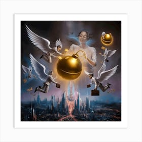 The Golden Sphere: Celestial Finance in Motion Art Print