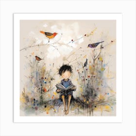 Little Boy Reading Art Print