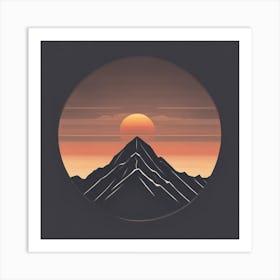 A Minimalist Silhouette Of A Mountain Range With A Rising Sun In The Background Art Print