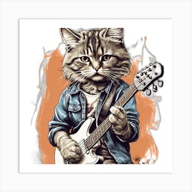 Cat Playing Guitar Art Print