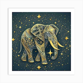 Golden Elephant With Stars 1 Art Print