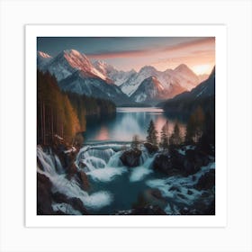 Waterfall In The Mountains Art Print