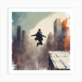 Man Jumping Over City Art Print