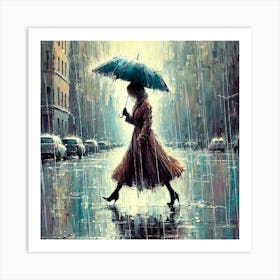 Rushing in the Rain.AI Art Print