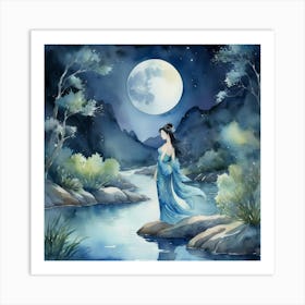 Moonlight Over The River The Magic Of Watercolor A Dee 0 Art Print