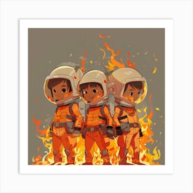 Three Astronauts In Space Art Print