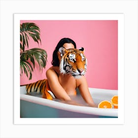 Woman Tiger Bathing Art Print