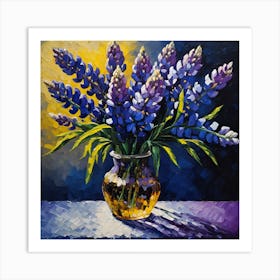 Sunlit Purple Lupins in Glass Vase Art Print