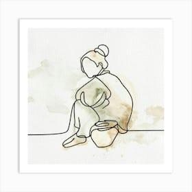 Line Art Woman Drawing Art Print