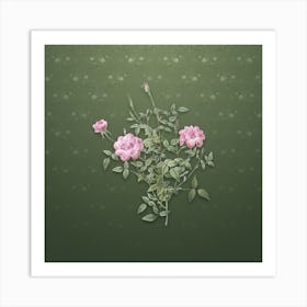 Vintage Dwarf Rosebush Botanical on Lunar Green Pattern Art Print