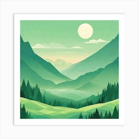 Misty mountains background in green tone 34 Art Print