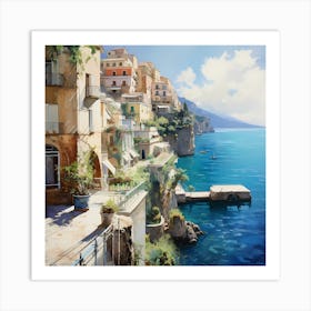 Vista Vibrance: Positano's Beauty Unveiled in Watercolour Art Print