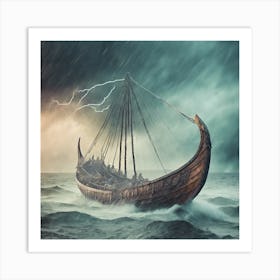 Viking Ship In Stormy Sea 1 Art Print